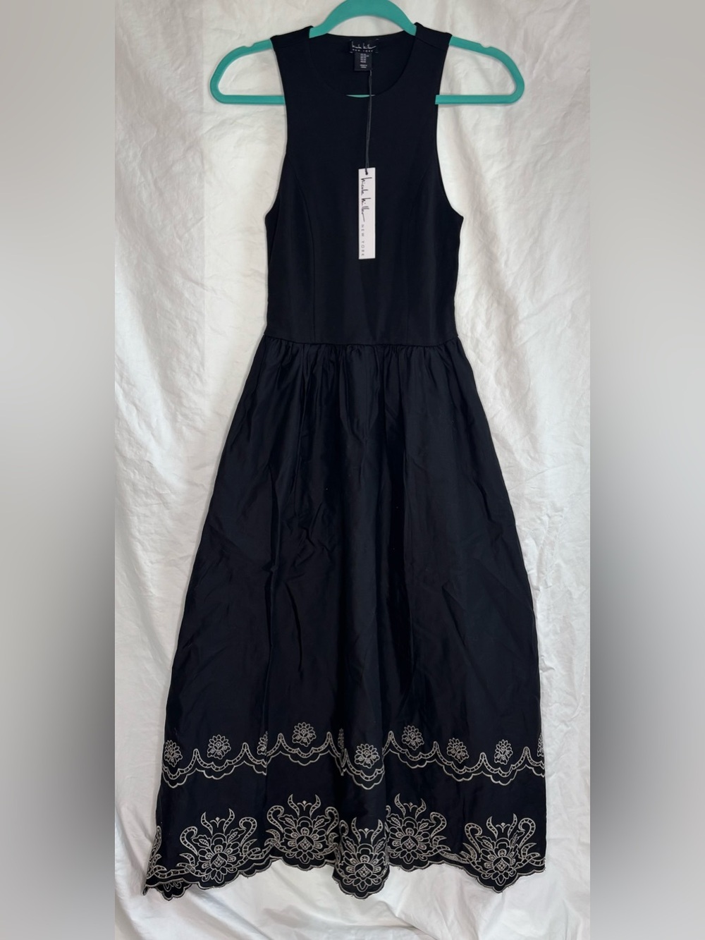 NWT Nicole Miller New York Black Sleeveless Embroidered Maxi Dress size XS
